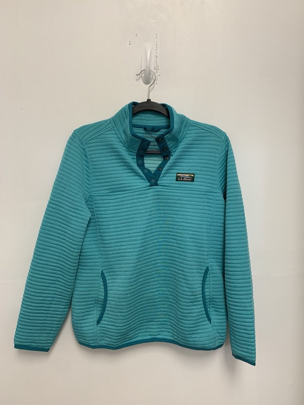 L.L.Bean Women's S Aqua Heather Airlight Knit Pullover Snap Quilted